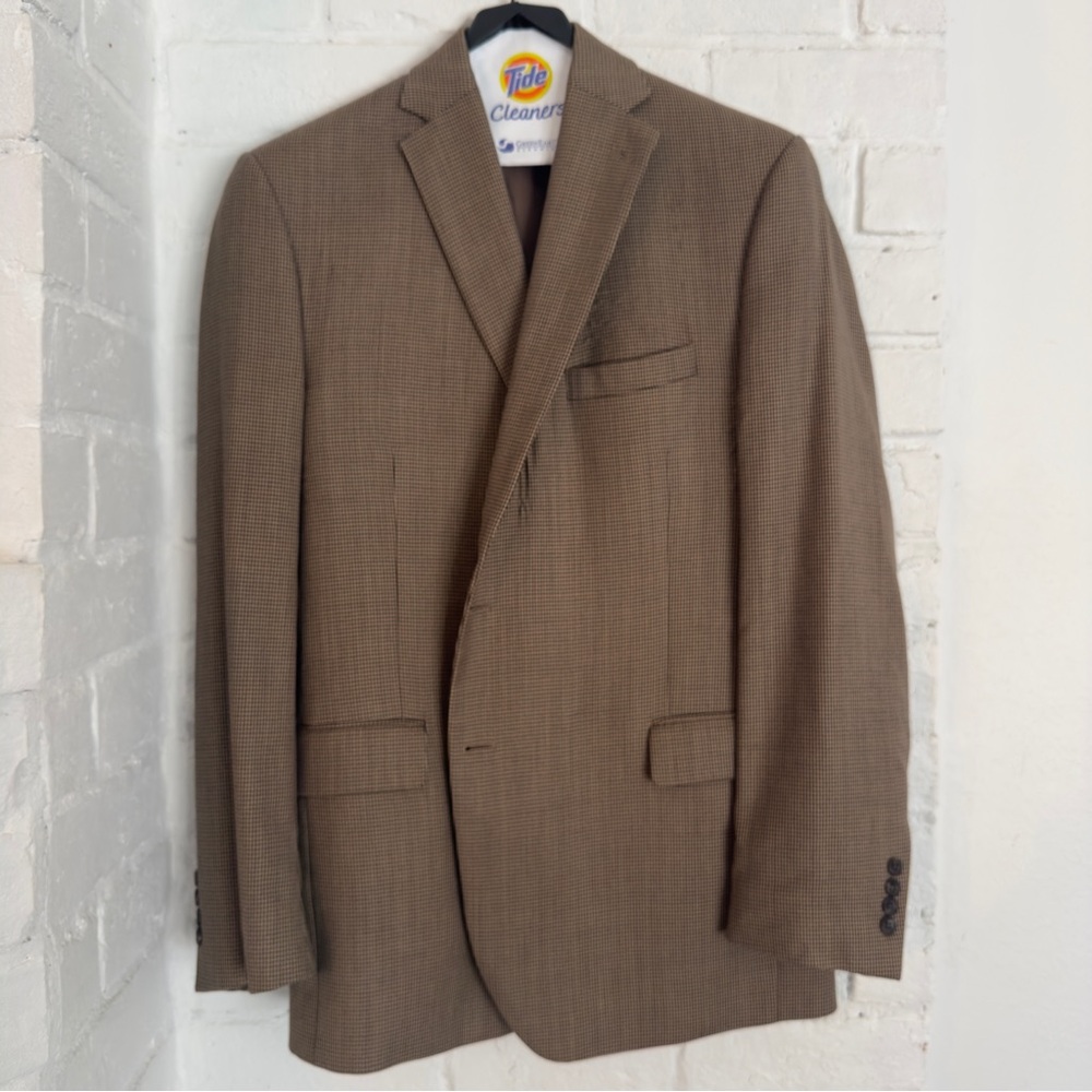 Jos. A. Bank Signature 48L Brown Houndstooth 100% Wool Sport Coat Blazer